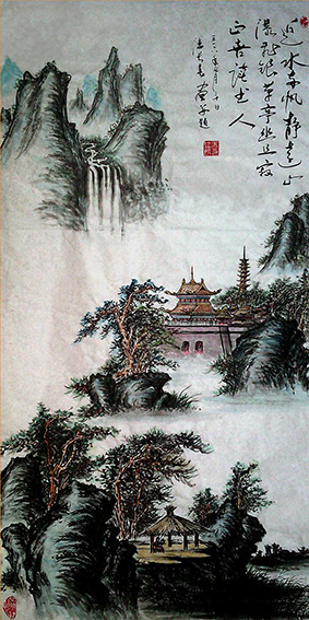 《山寺草亭》66x132cm 2016年